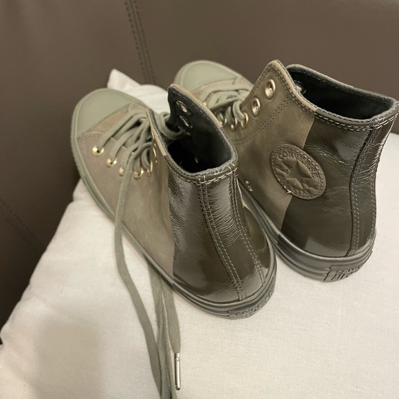 Unisex Olive Green Leather Converse Hightop Chucks